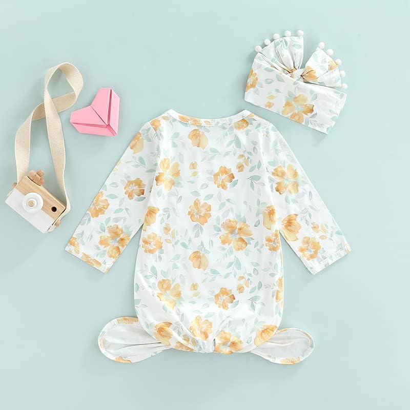 Miniatura 2 de Traje de bebé recién nacido, vestido anudado floral, vestido bohemio con nudo de corbata, bolsa de hospital con diadema