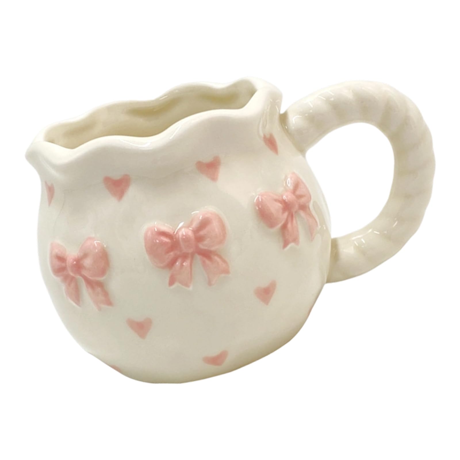 HZBB Handcrafted Ceramic Coffee Mug with Unique Bows Designs Drinking Cup Porcelain Drinkware for Home Travel Use Ceramic Mug with Bows