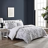 Brielle Home Farmington Floral Jacquard Cotton Duvet Cover Set, Grey, King