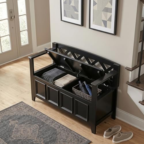 SIMPLIHOME Amherst Entryway Storage Bench - 48 inch Wide Solid Wood Hallway Seat in Black, Transitional Bench for Entryway or Living Room with Lift-Up Lid and Spacious Storage by SIMPLIHOME - Image 3
