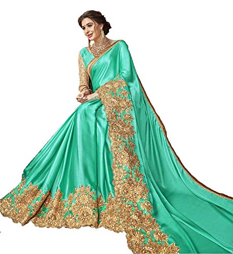 Image of TRENDMALLS Women's Lycra Embroidery With Stone Work Saree with Unstitched Blouse