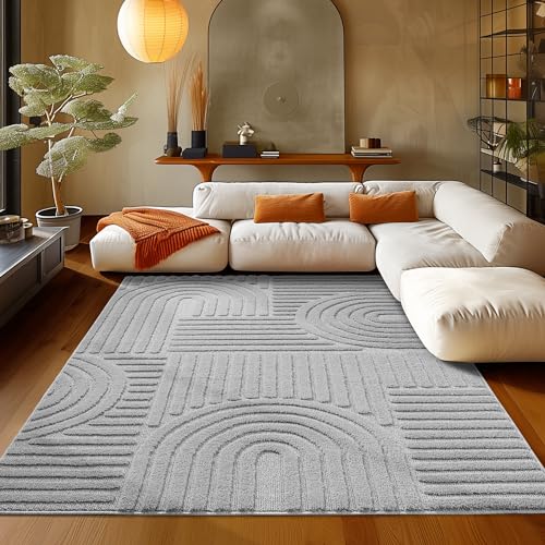 Teppium Tappeto salotto moderno, camera da letto, grigio 240 x 340 cm, stile scandinavo, design bohémien morbido, tappeto cucina moquette soggiorno