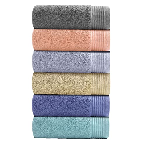 Lot de 6 Serviettes de Toilette en 100% Coton Serviettes Absorbantes Main Épaisses Essuie Mains Débarbouillettes Serviette Salle de Bain pour Cheveux Sport Invités - 40 x 70cm (Couleur Mélangée-6) Cover