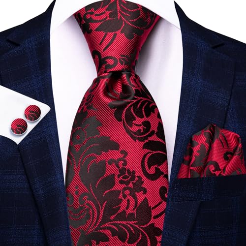Image of Hi-Tie 3 Pcs Gift Box Mens Tie Set Necktie with Pocket Square Cufflinks Lapel Pin Silk Neck Tie Collection
