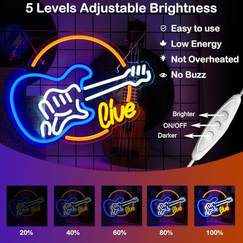 Image of Wanxing Live Music Neon Signs Guitar Shape LED Signs Game Art LED Neon Signs for Wall Decor Studio Neon Light Signs USB Powered Switch Lights Up Sign for Party Lover Girl Boy(Colorful Guitar Live)