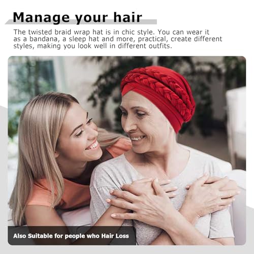Image of DRESHOW African Women Turban Caps Beanie Twist Headscarf Pre-Tied Double Twisted Braid Hair Cover Wrap Hat Chemo Cancer Cap
