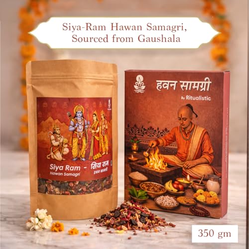 Image of Ritualistic Siya Ram Pavitra Hawan Samagri (300g) | 23+ Sacred Ingredients incl. Chandan, Tulsi, Jaiphal & Cow Dung | Pure Natural Havan Samagri for Ram Puja, Ram Navami & Daily Vishnu Hawan