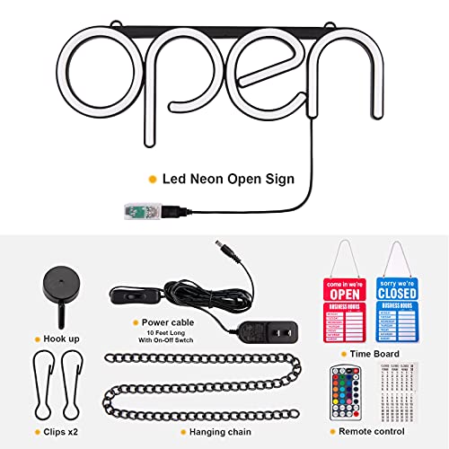 Tzextze Open Sign For Business, 16X6 Inch Neon Open Sign With Rgb Multiple Flashing Modes, Remote Controlled Led Open Sign For Advertise, 12V Power Supply Restaurant Storefront Bar Window Signs #TOP3