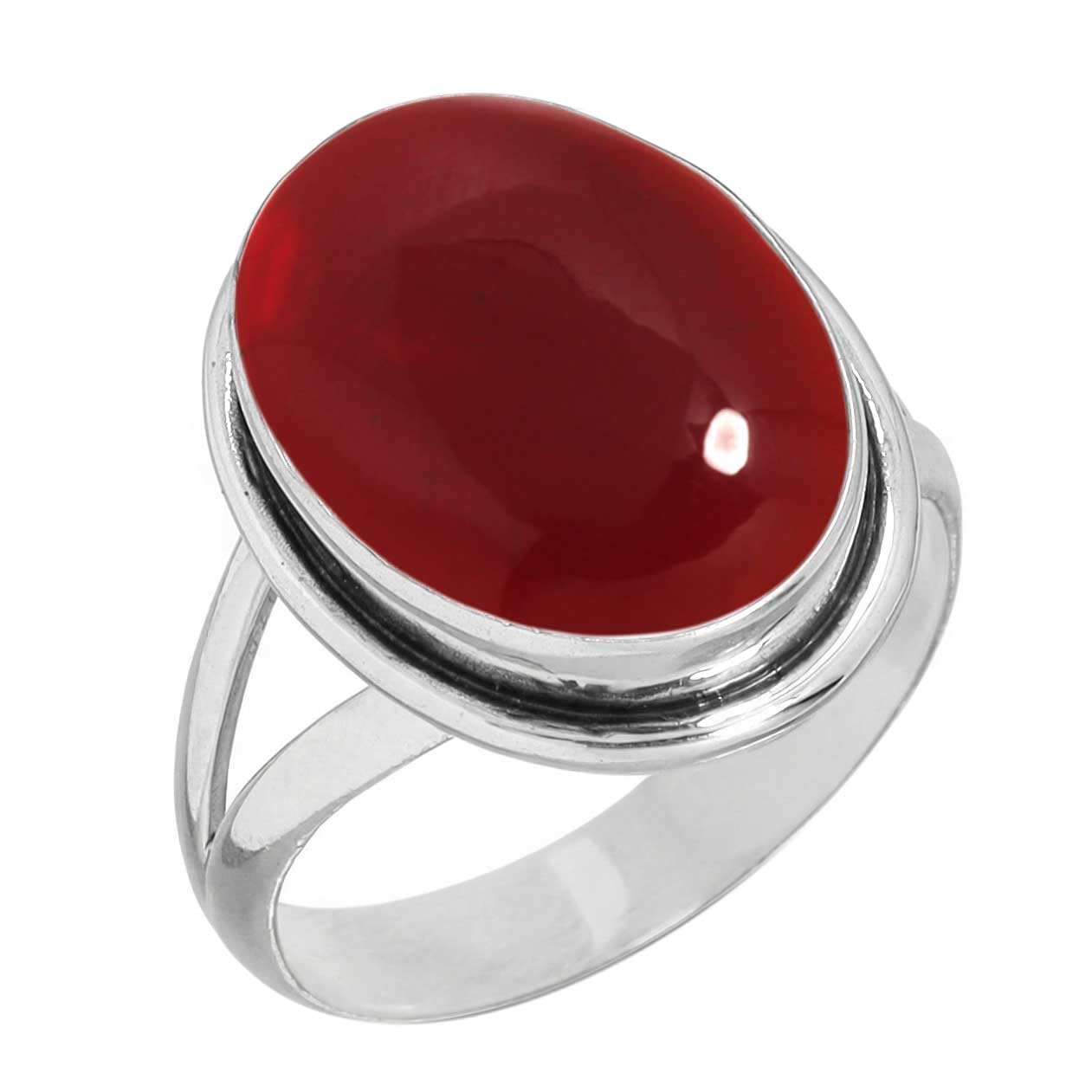 Jeweloporium Ring mit rotem Granatquarz und Silberauflage, Größe 55 (17,5), 925er Silber, handgefertigter Schmuck mit massivem ovalem Stein