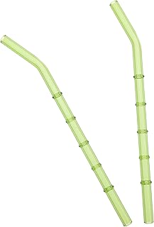 2個 高硼硅ガラス製竹節デザイン吸管 曲がりプ 耐熱強化 飲み物用ストロー パーティーや日常に