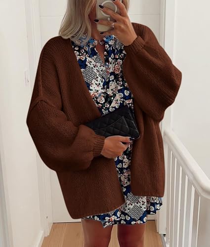 Image of PRETTYGARDEN Womens Oversized Cardigan Sweaters 2026 Fall Long Lantern Sleeve Knit Open Front Lightweight Sweater