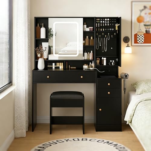 Catálogo para Comprar On-line Tocador Walmart para comprar hoy. 42 MYXSRI Tocador, Vanity con Joyas, Luces LED Ajustable y Estación de Carga, Tocador con Taburete, 3 Cajones, 2 Puertas, Escritorio de Maquillaje y Silla para Dormitorio,109 * 40...