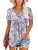 KISSMODA Plus Size Tops for Women Casual Shirts Pleated Tunic Tops Ruffle WhitePurple XXL #1