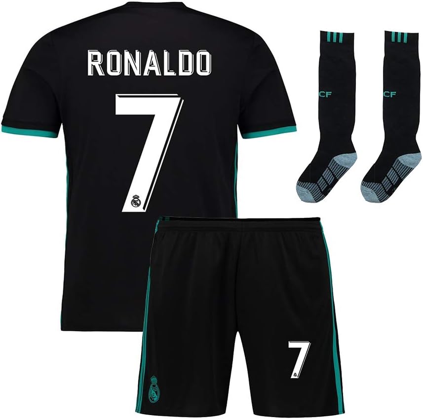 Youth Real Madrid Ronaldo 7 Kids Soccer Jersey & Shorts Socks Home Boys Sizes Black