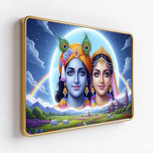 Image of Indianara Radha Krishna Painting With Golden Frame, 18 x 12 Inches (Style 7)