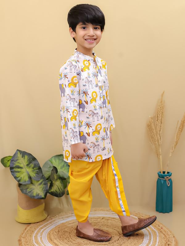 Image of superminis Boys Dhoti Kurta Set Cotton Animal Print Full Sleeves Ethnic Wear for Kids Boys | Kurta Dhoti for Baby Boy 0-3 Months to 8 Years | Traditional Dress for Festive