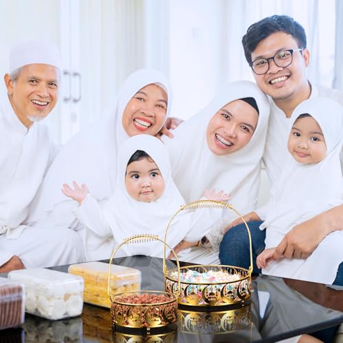 Plateau Eid Mubarak Rond en Métal Orfévré avec Poignée Lune - 5