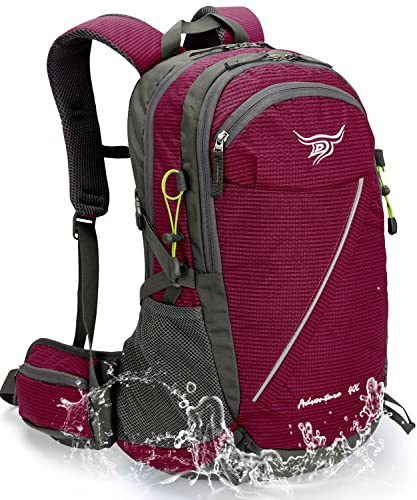 INOXTO lightweight Hiking Backpack 35L/40L Hiking Daypack with Waterproof Rain Cover for Travel Camping Outdoor Men and Women (40L purple stripes)
