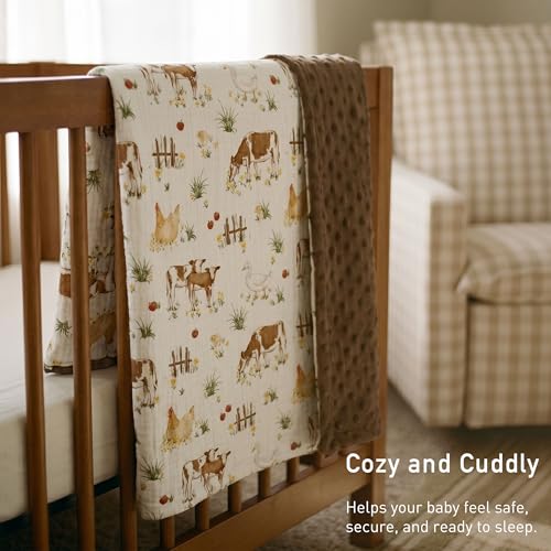 Image of GLLQUEN BABY Blankets for Boys Girls, Soft Muslin Cotton Front Dotted Fleece Backing, Nursery Minky Crib Blanket for Infant Toddler, 30 x 40 inches Throw Blanket, Cow Farm