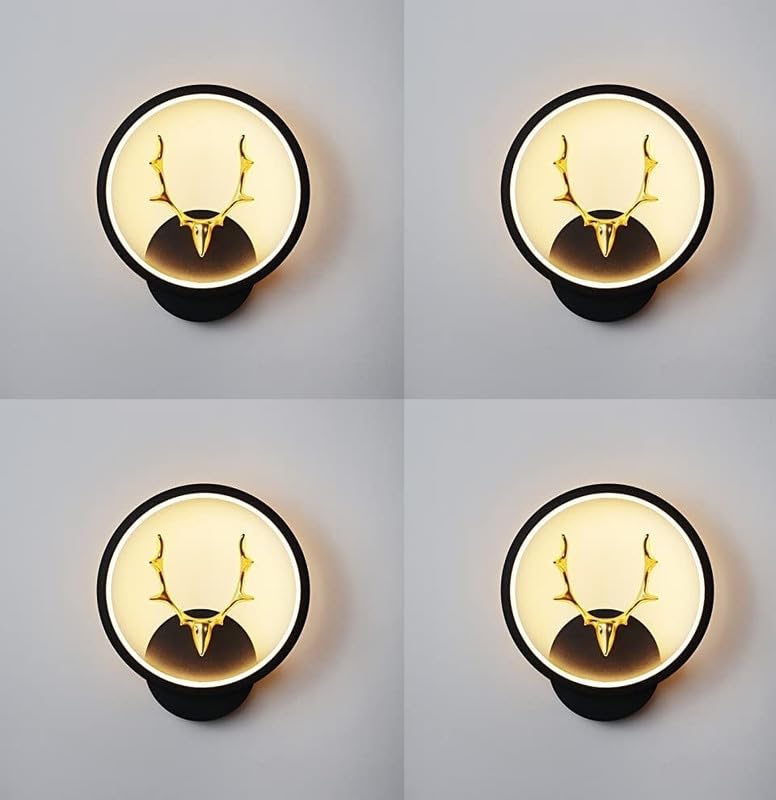 Image of Home Decore Led Fancy Wall Light,Night Lamp,Decorative Lamp,Wall Hanging Lights for Bedroom,Living Room,Color(Warm White+Natural White+Cold White).(Black Round Deer Head)(Pack of 4)
