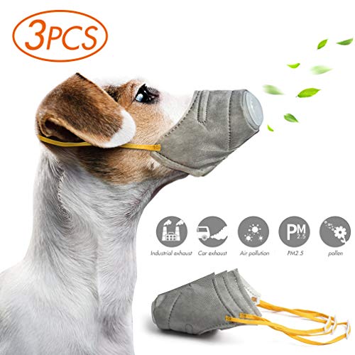 gudong 3-teilige Maske für Hunde, PM2.5 Anti-Nebel- / Staub- / einstellbare Maske, Wiederverwendbare Schutzmasken für weiche Haustier-Anti-Staub-Masken S