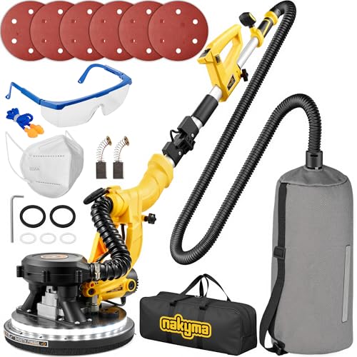 Drywall Sander, 950W Powerful Electric Drywall Sander with Vacuum, Auto Dust Absorption Dust-free Design, 9 Variable Speed 800-2100RPM, Power Cord, LED Light, for Popcorn Ceiling etc