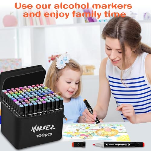 Image of KJSHUANGTANG Alcohol Markers, 100 Colors Dual Tip Art markers, Drawing Markers, Coloring Marker for Sketching Adult Coloring