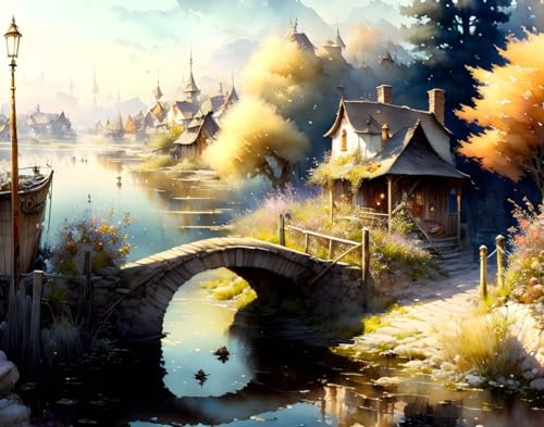 Toile peinture Riverside Town 58x90cm pour habiller un grand mur vide