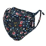 ililily Cotton Floral Patterned Face Mask Reusable Shield with Filter Pocket Nose Wire (Navy)