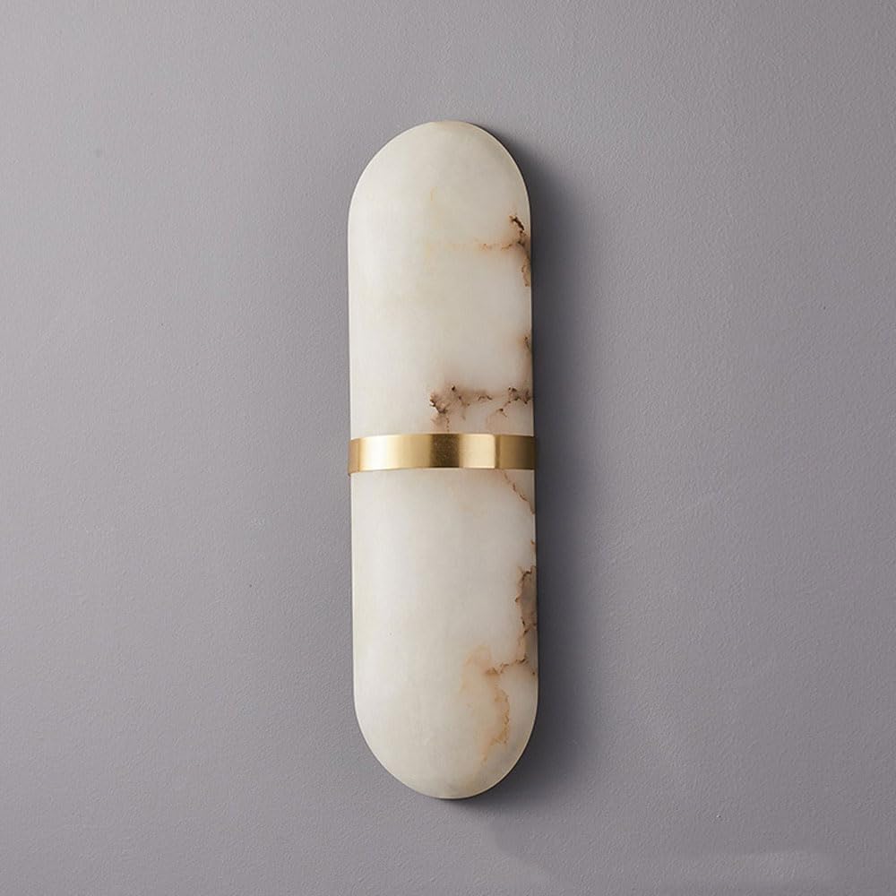 GUOGUOSM LED Warm Light Natural Alabaster Wall Lamp, Modern Minimalist Style Marble Wall Sconce, 15.7in Oval Wall Light, Entrance Living Room Corridor Decorative Lighting Fixtures