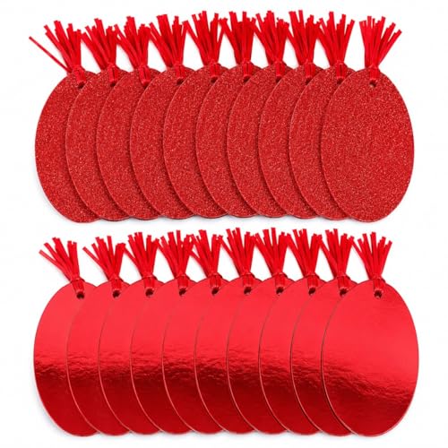 20 Luxury Red Oval Gift Tags Glitter & Foil Design | Premium Gift Labels for Christmas Weddings & Birthdays | Eco-Friendly Recyclable Packaging | Pack of 20