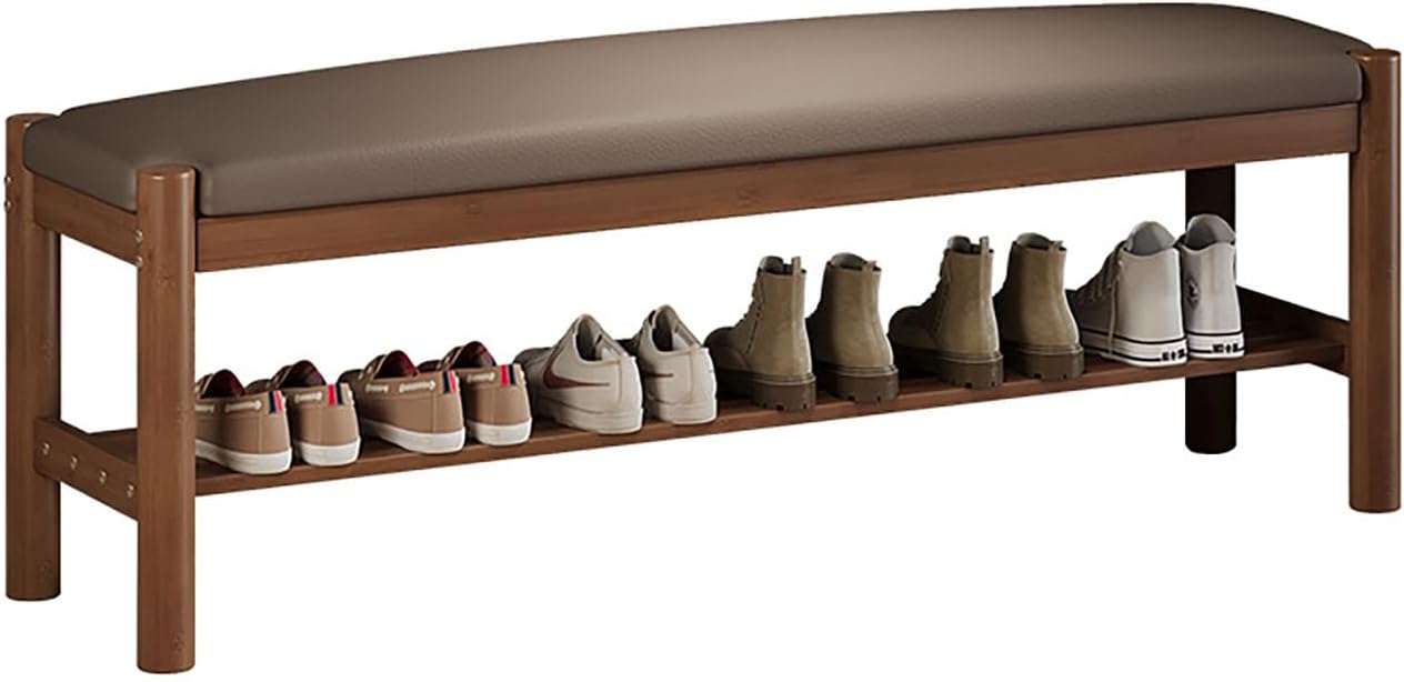 Shoe Organizer Bench for Entryway Open Shoe Rack, Double-Layer Storage Solid Wood Material, Suitable for Entrance Door, Porch, Bedroom Bedside 27.5 * 11.8 * 15.7in