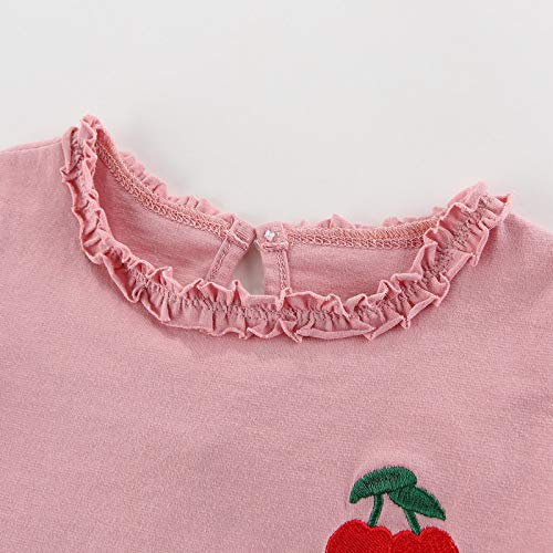 Toddler Baby Girls Ruffle Sleeve Shirts Kids Cute Cherry Embroidery Short Sleeve Crewneck Blouse Summer Tops4