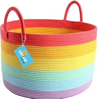 OrganiHaus Rainbow Extra Large Cotton Rope Storage Basket w/ Handles 20x13 Colorful Unicorn Decor Kids Toy Storage Baskets for Organizing | Rainbow Basket for Nursery Playroom Classroom Organization