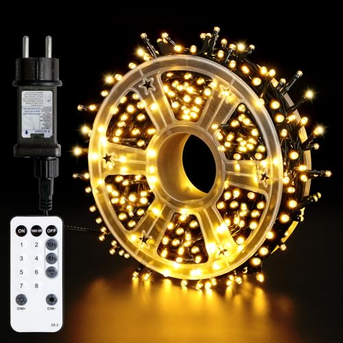 Dixmas Luces Navidad Exterior 30M 300LED con Mando a Distancia, LED Guirnaldas Luces 8 Modos, IP44 Impermeable, Cadena Luces Navidad Decoracion Jardín, Habitación, Fiestas, Boda, Balcon