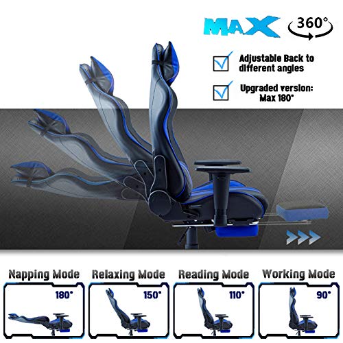Soontrans-Silla-Gamer-Ergonomica-Silla-Gaming-Oficina-Racing-Sillon-Gamer-Despacho-Profesional-con-Reposapies-Soporte-Lumbar-Reposacabezas-Altura-Ajustable-Reposabrazos-Azul