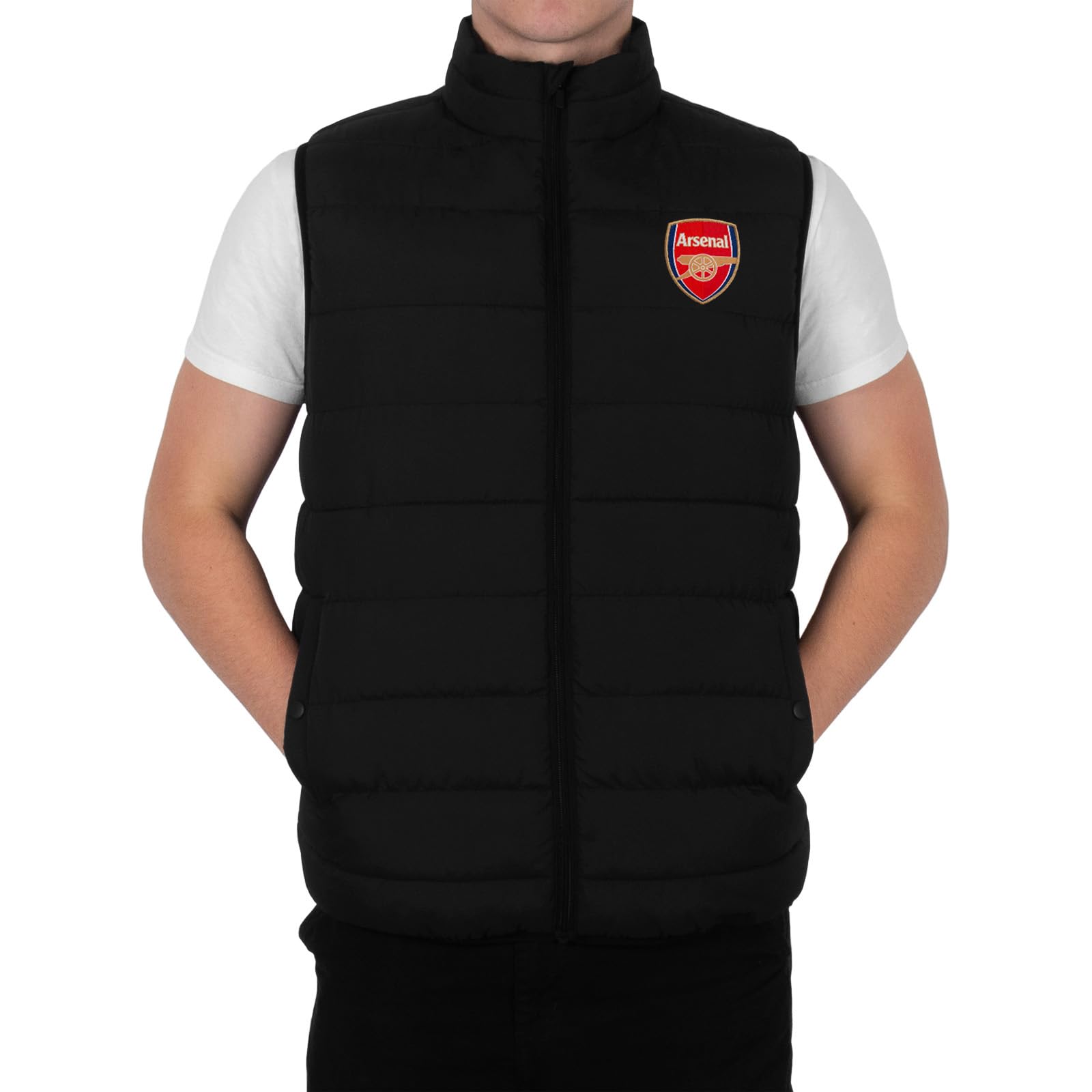 Arsenal F.c. Men's Black Zip Arsenal Fc Official Football Gift Padded Body Warmer Gilet Large