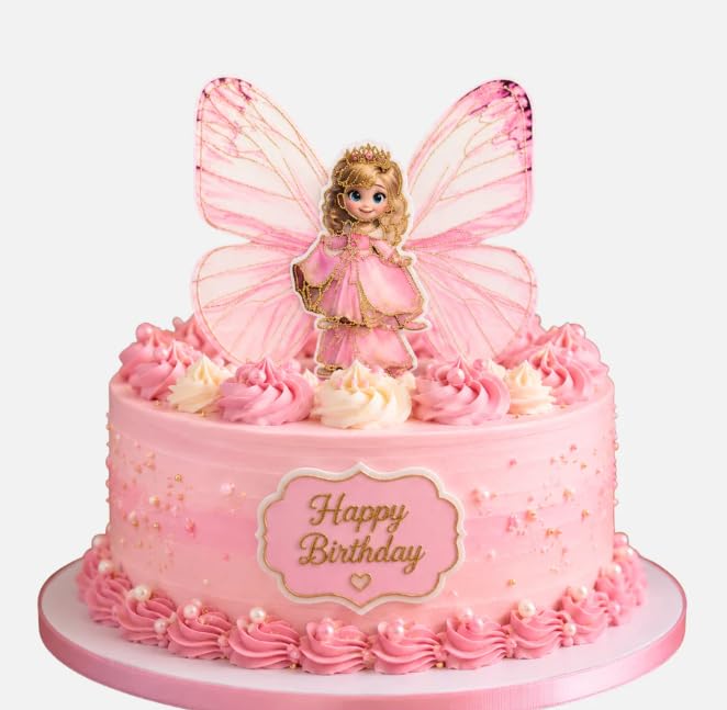 Homebakers Mart Princess Cake Topper with Butterfly Wings for Birthday Cake Decoration (Baby Pink)-image-32