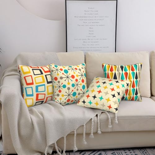 Bshuey Pillow Covers 18x18 Inch Set of 4 Mid Century Modern Retro Pattern Throw Pillow Covers Farmhouse Cushion Case Decor for Sofa Couch Bshuey Pillow Covers 18x18 Inch Set of 4 Mid Century Modern Retro Pattern Throw Pillow Covers Farmhouse Cushion Case Decor for Sofa Couch