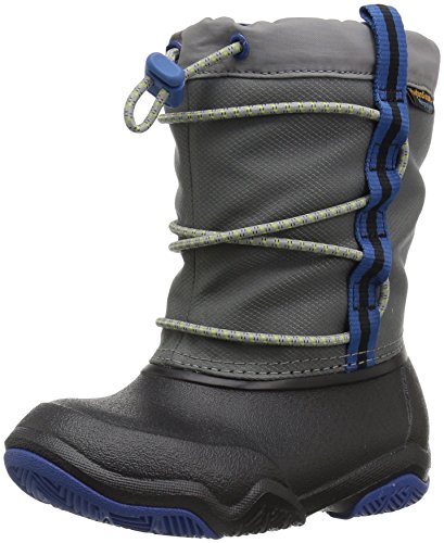 crocs Kids' Swiftwater Waterproof Boot K Snow, Black/Blue Jean, 10 M US Toddler
