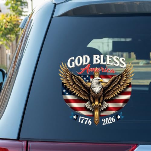 Image of 2pcs God Bless America Patriotic Bald Eagle Car Decal Sticker 1776-2026 | 250th Anniversary USA Vinyl for Car Truck Window Laptop 250 Years American Independence Bumper Stickers 10 in