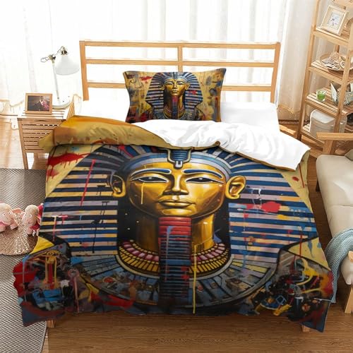 Housse de couette Pharaon 135x200cm parure lit simple fermeture éclair sans repassage