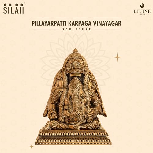 Image of SILAII Pillayarpatti Karpaga Vinayagar Sculpture - Sacred Wish-Granting Ganesha Idol for Home & Pooja Room (Antique Bronze, 9 INCHES)