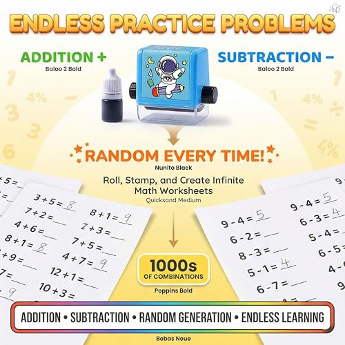 Image of Drumstone Math Roller Stamp for Kids Learning, Addition & Subtraction Practice Stamp Roller for Number Writing, Preschool Math Practice Tool for Home & Classroom Study