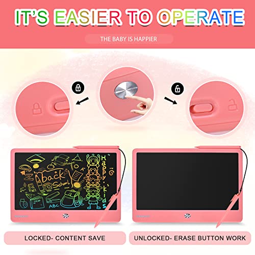 Lcd Writing Tablet, 12.8 Inch Drawing Doodle Board For Kids, Reusable Toddlers Drawing Pads With One Click Delete, Content Locked, Long Life Battery, Learning Gifts For Age 3~8 Year Old Girls Boys #TOP5