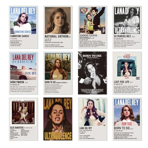 Lidy 12 PCS Lana Poster Music Album Cover Posters Set Merch Wall Art Decor Unframed Canvas Poster Gifts 8x12inch (20x30cm)