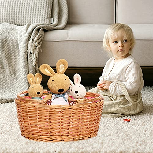 TwentyNext Wicker Picnic Basket with Double Folding Handles, Natural Large Willow Hamper Empty Basket Cheap Easter Eggs Candy Storage Wine Basket for Toy, Flower, Wedding(Red 16inch)