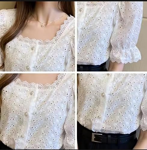 JC JUMMY COUTURE Best Women Summer Casual Warty Wear White Embroidered Cotton Top - Image 4