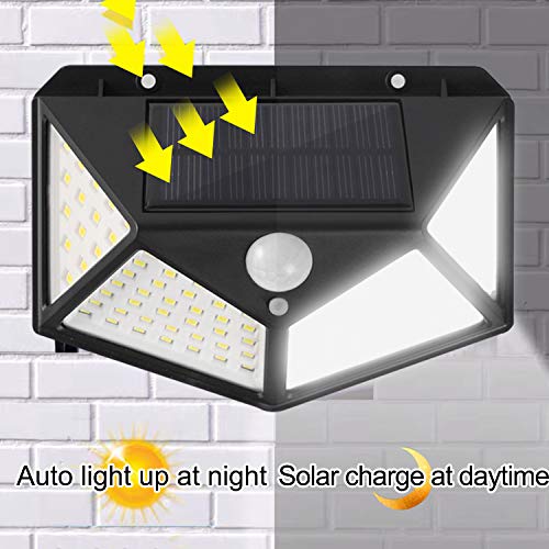 Solar Lights Outdoor, 100 LEDs, 3 Adjustment Modes, Wireless Motion Sensor Light with 270° Wide Angle, IP65 Waterproof, Motion Sensor Security Solar Power Wall lamp(4 Pack)