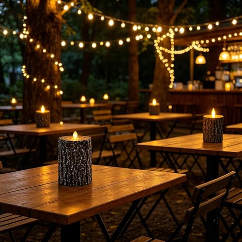 Velas de diseño de brillo LED efecto tronco en juego rústico de 3 piezas 2